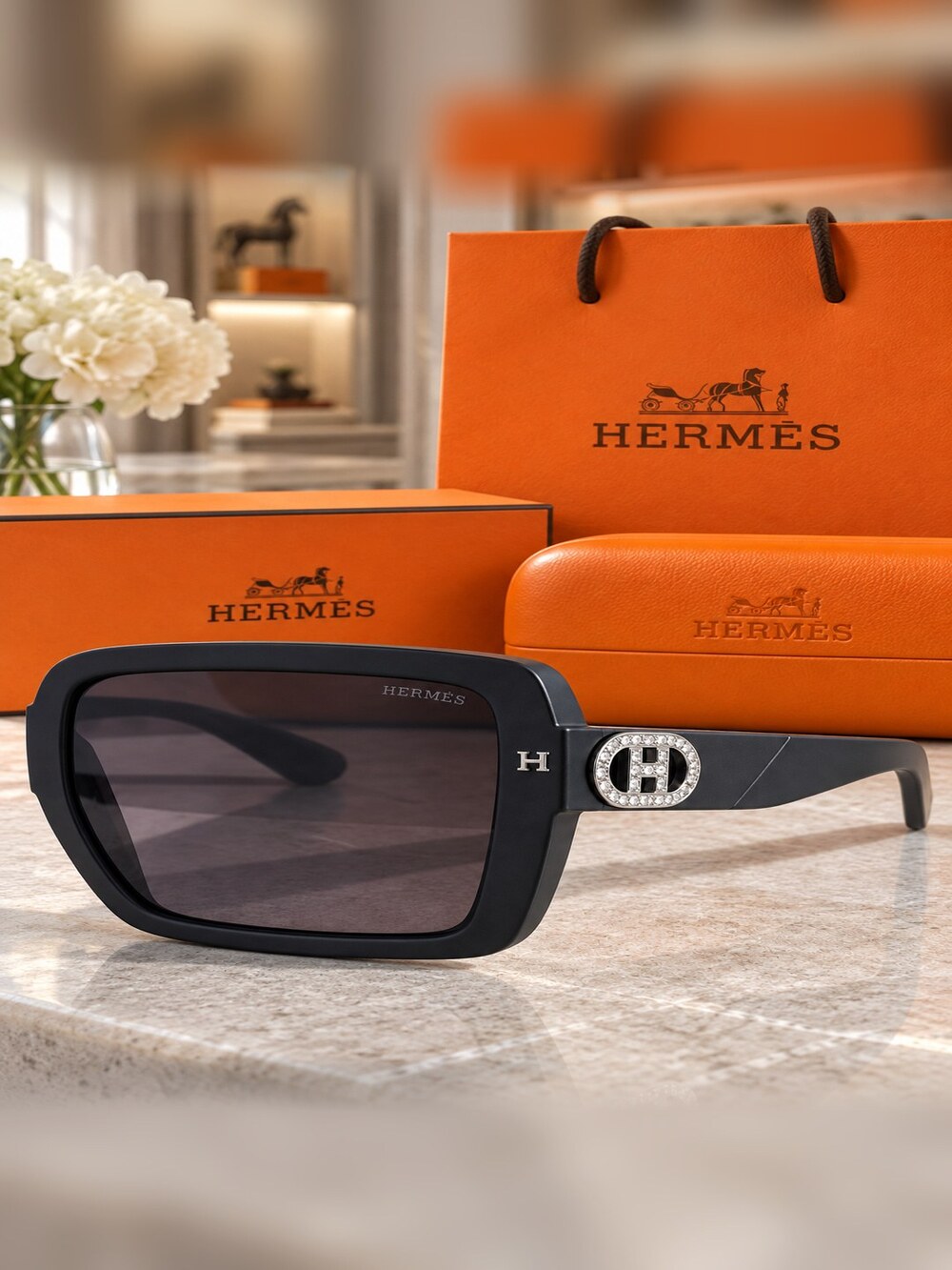 Hermes Matte Black H Square Sunglasses - Picture 4 of 6